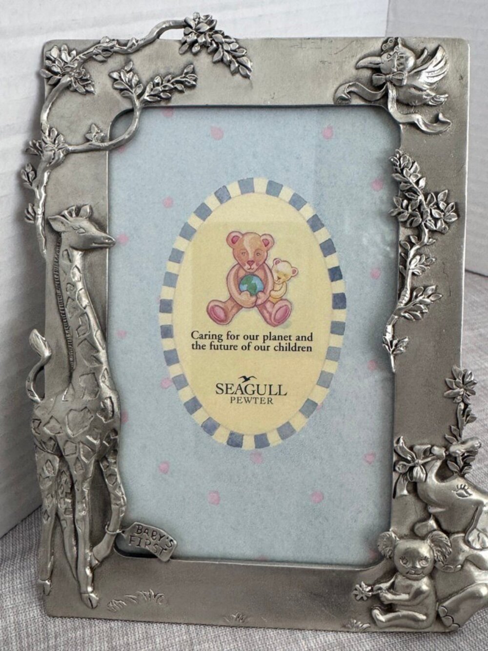 Seagull Pewter Baby First Photo Frame Canada Safari Animals 4x6 Nursery Decor